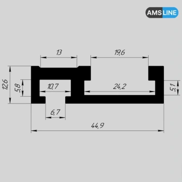 Алюминиевый ползун AMS 19мм с шайбами для профиля T-Track 45мм х 12.7мм 